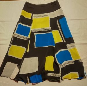 Jones Wear Skirt Women's Small Blue Yellow Black Sheer Midi Skirt Knee Length